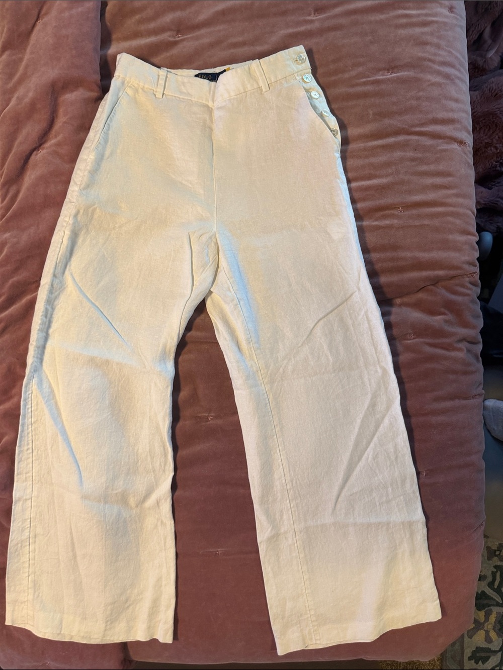Ralph Lauren Cream Wide-Leg Kids' Pants with Side Buttons